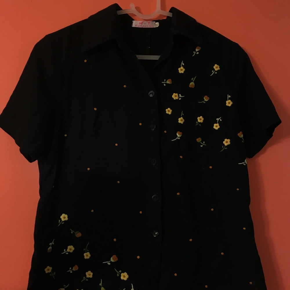 Black Flower Button Up Shirt